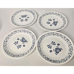 4 Corning Corelle Blue Sponge Hearts 6.75" Bread Dessert Plates Excellent